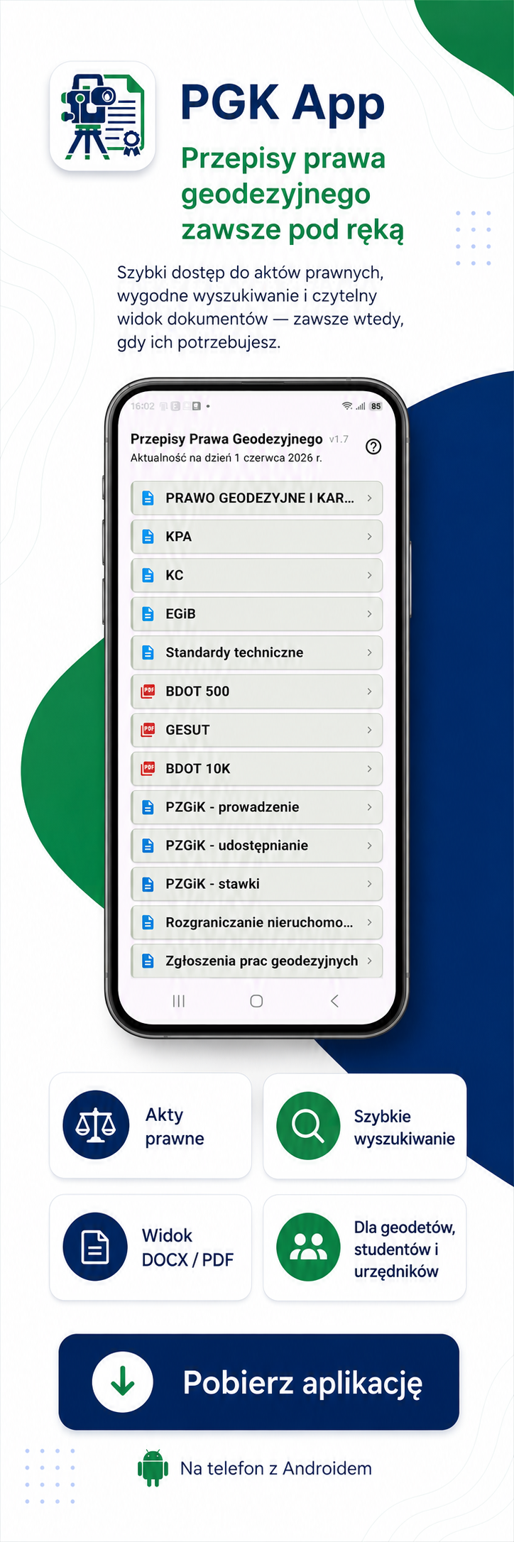 PGK App - przepisy prawa geodezyjnego zawsze pod ręką